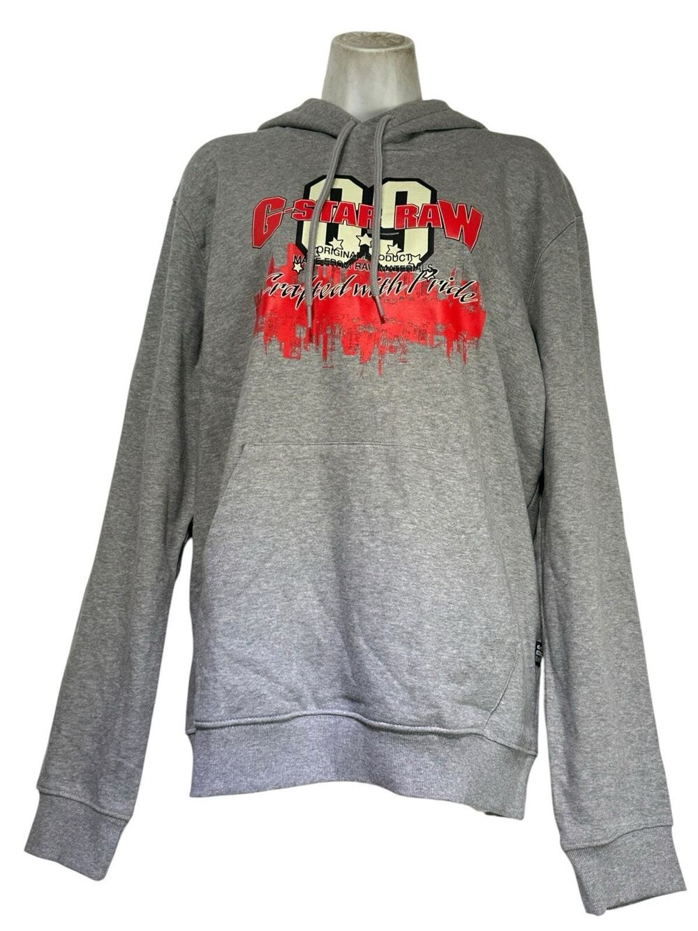 G Star Raw Mens Size L Grey Graphic Hoodie Skyline Sweatshirt Hoodie Pullover